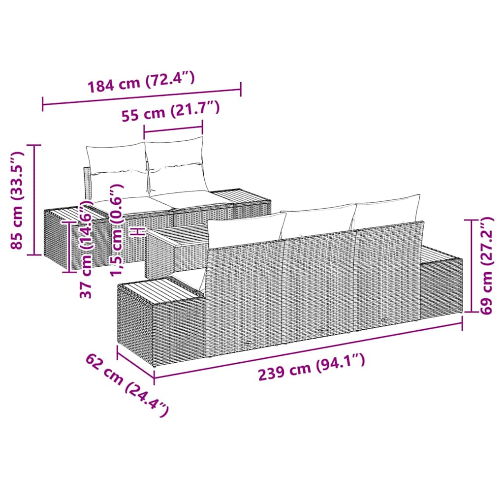 Garten-Sofa-Set mit Kissen mit Speicher 6 pcs Beige Poly Rattan
