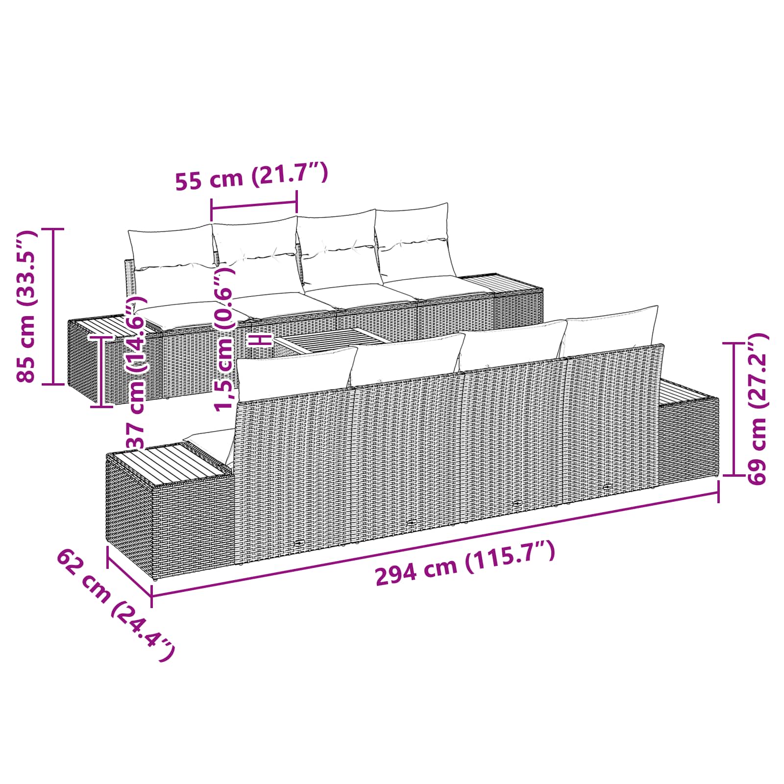 Garten-Sofa-Set mit Kissen 9 pcs Schwarz Poly Rattan