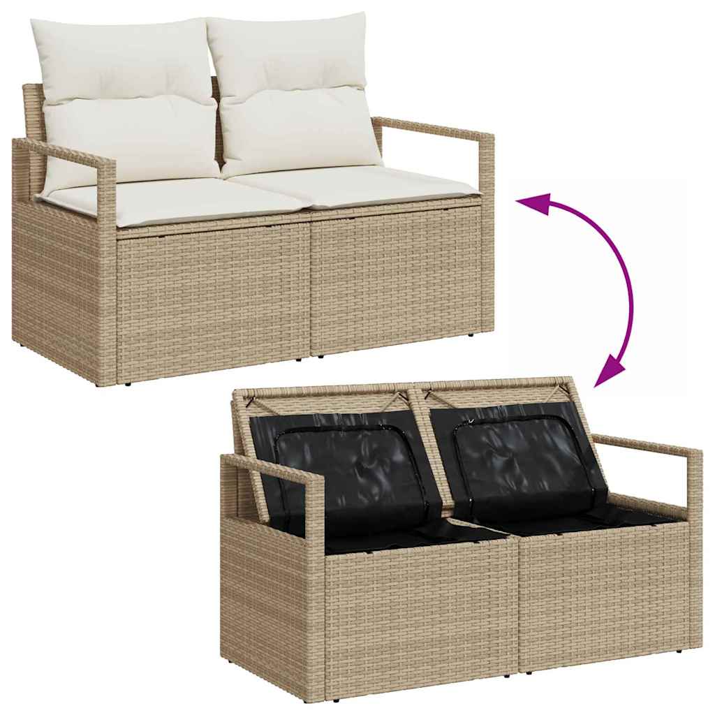 Garten-Sofa-Set mit Speicher 7 pcs Beige Poly Rattan