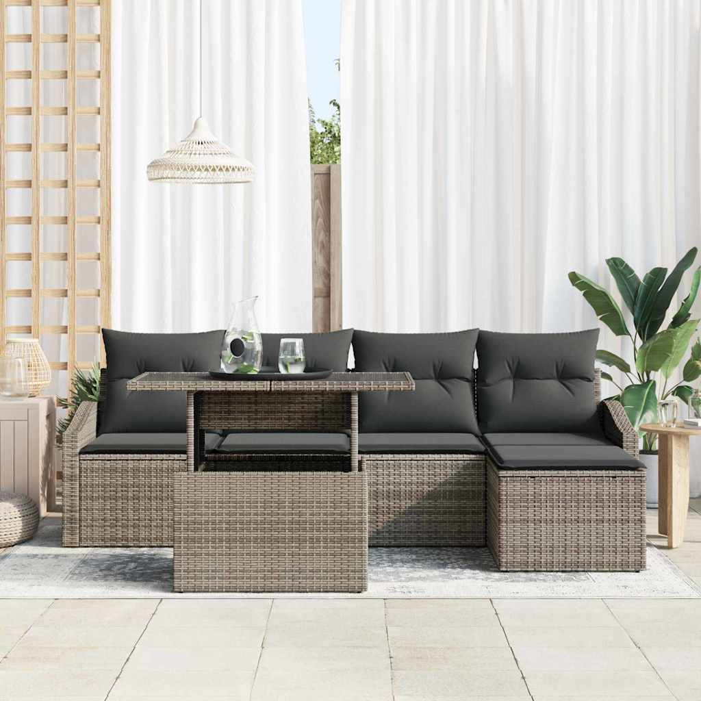 Garten-Sofa-Set mit Kissen mit Speicher 6 pcs Grau