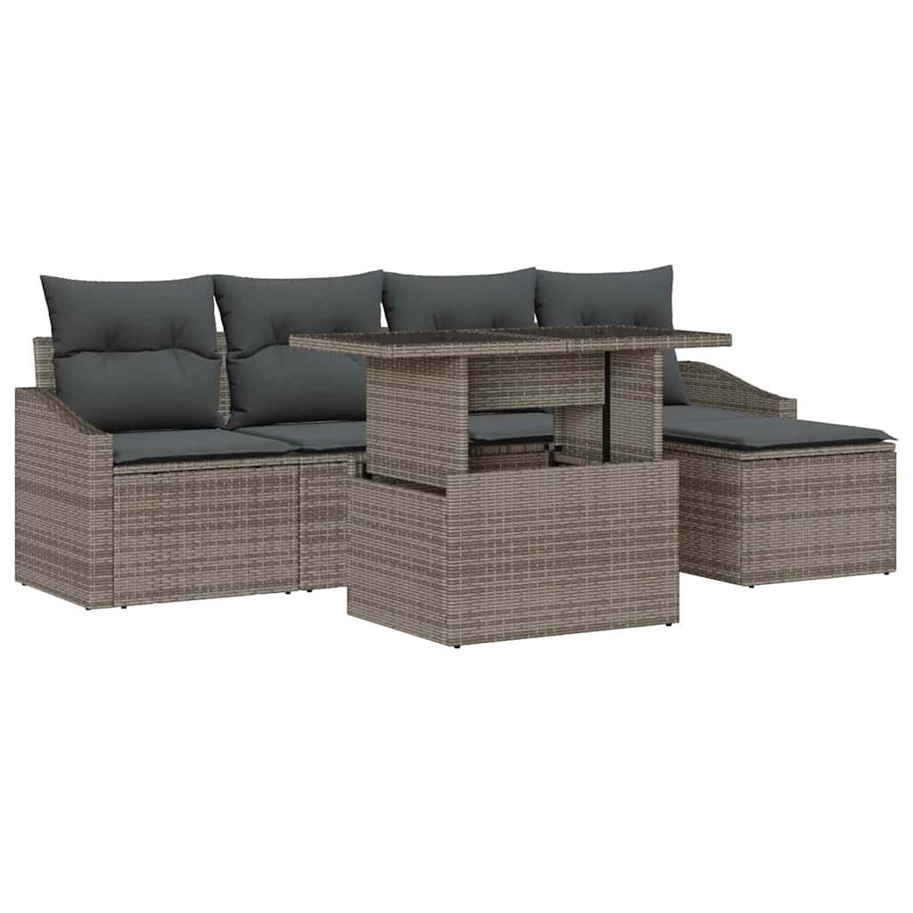 Garten-Sofa-Set mit Kissen mit Speicher 6 pcs Grau
