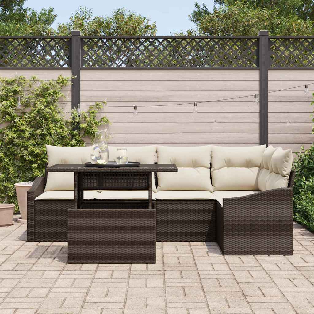 Garten-Sofa-Set 6 pcs Braun und Creme 100 x 55 x 73 cm