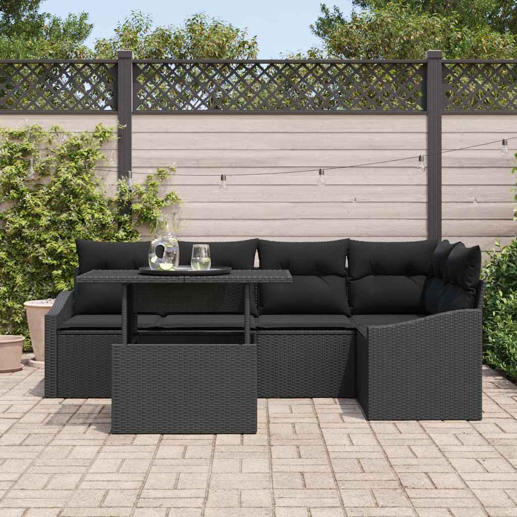 Garten-Sofa-Set mit Kissen 6 pcs Schwarz 100 x 55 x 73 cm