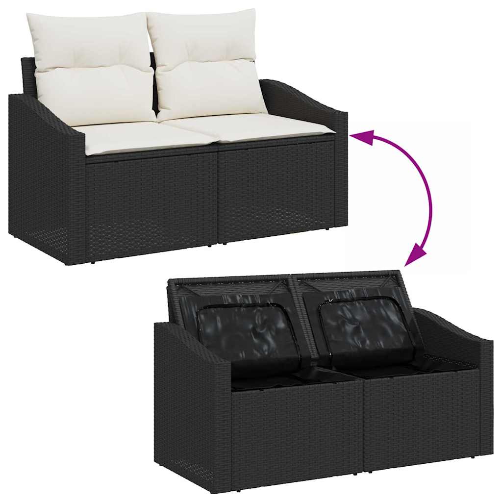 Garten-Sofa-Set 7 pcs Schwarz und Creme 100 x 55 x 73 cm