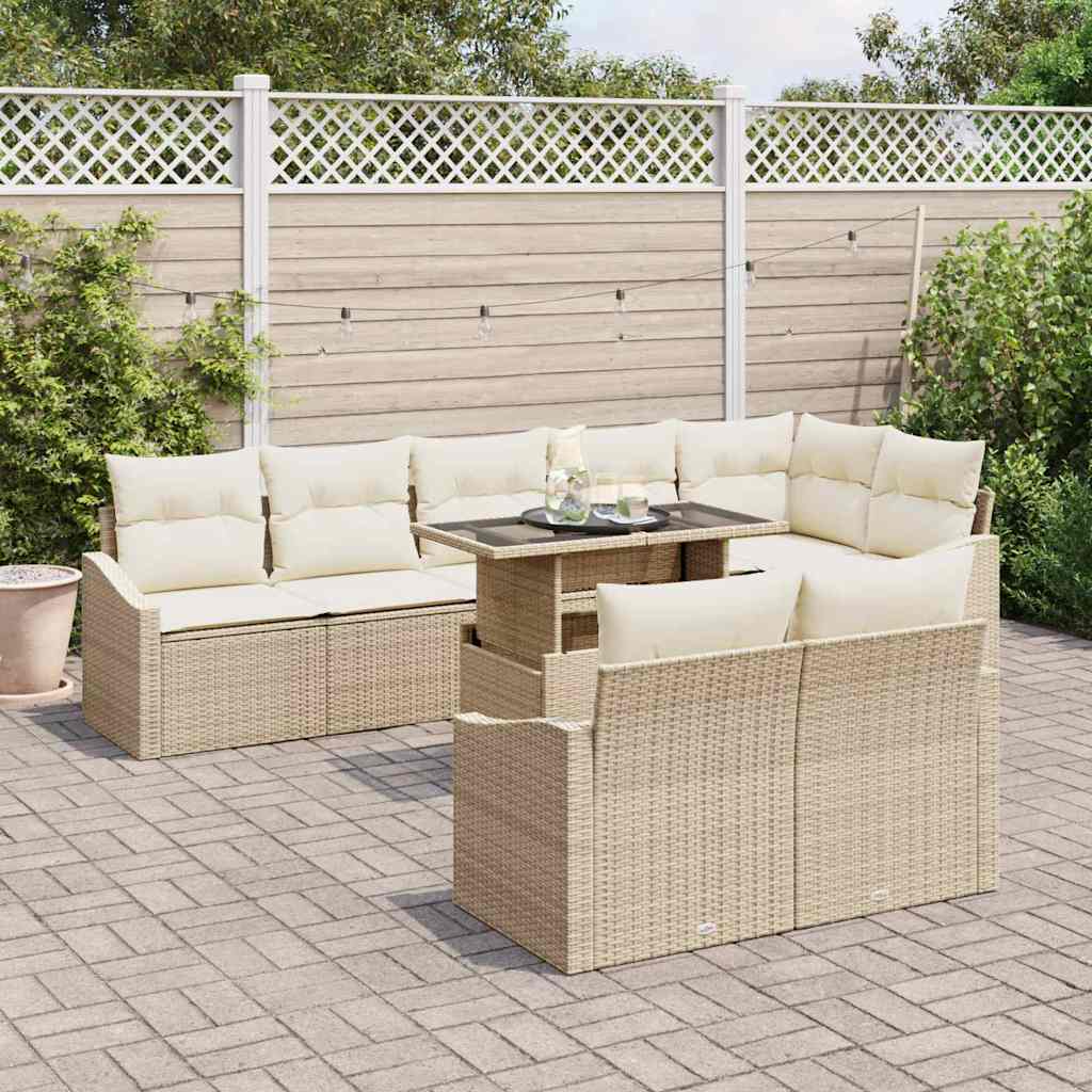 Garten-Sofa-Set 9 pcs Beige und Creme 100 x 55 x 73 cm