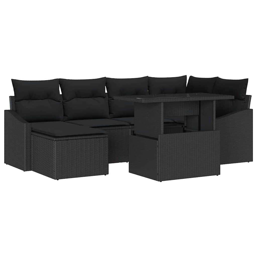 Garten-Sofa-Set mit Kissen mit Speicher 7 pcs Schwarz
