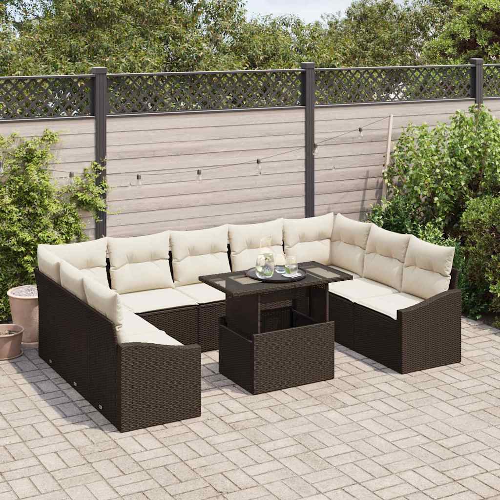 Garten-Sofa-Set 10 pcs Braun und Creme 100 x 55 x 73 cm