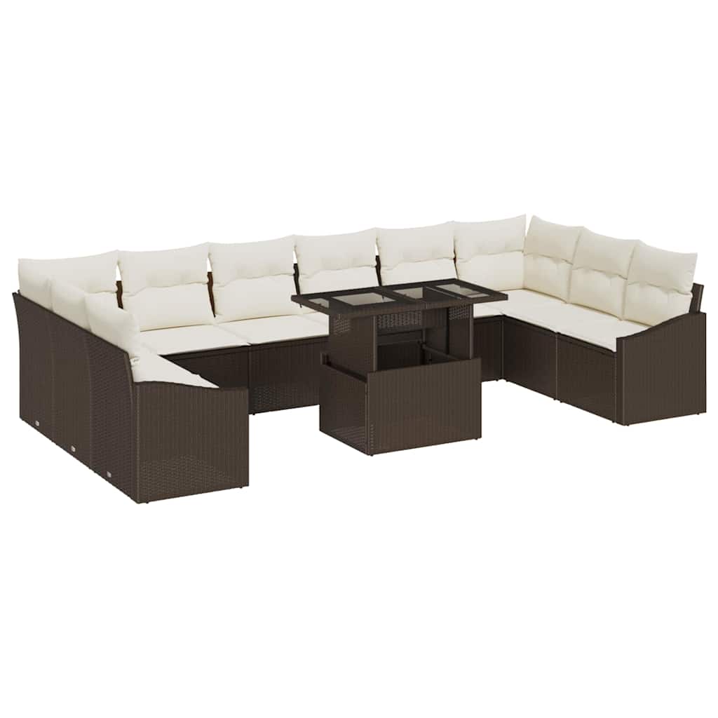Garten-Sofa-Set 11 pcs Braun und Creme 100 x 55 x 73 cm