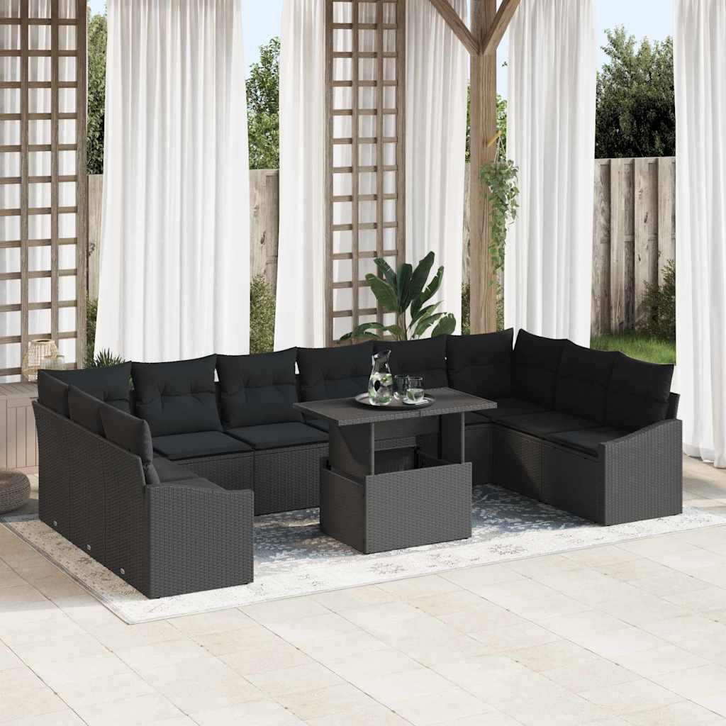 Garten-Sofa-Set mit Kissen 11 pcs Schwarz 100 x 55 x 73 cm