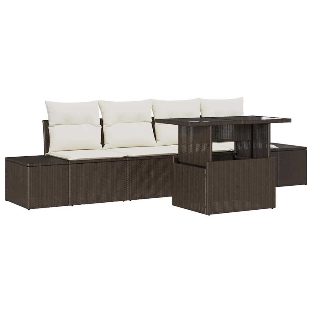 Garten-Sofa-Set 5 pcs Braun und Creme 100 x 55 x 73 cm