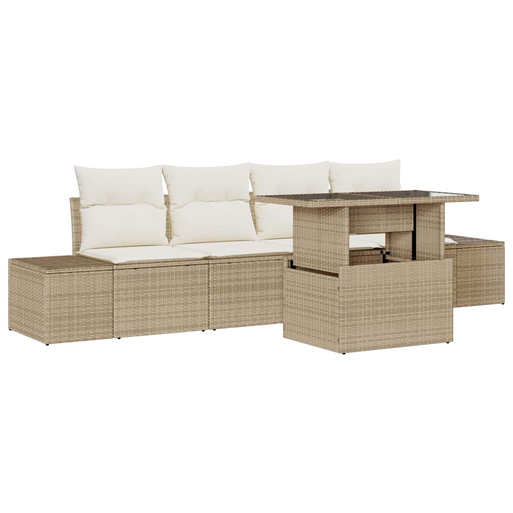 Garten-Sofa-Set 5 pcs Beige und Creme 100 x 55 x 73 cm