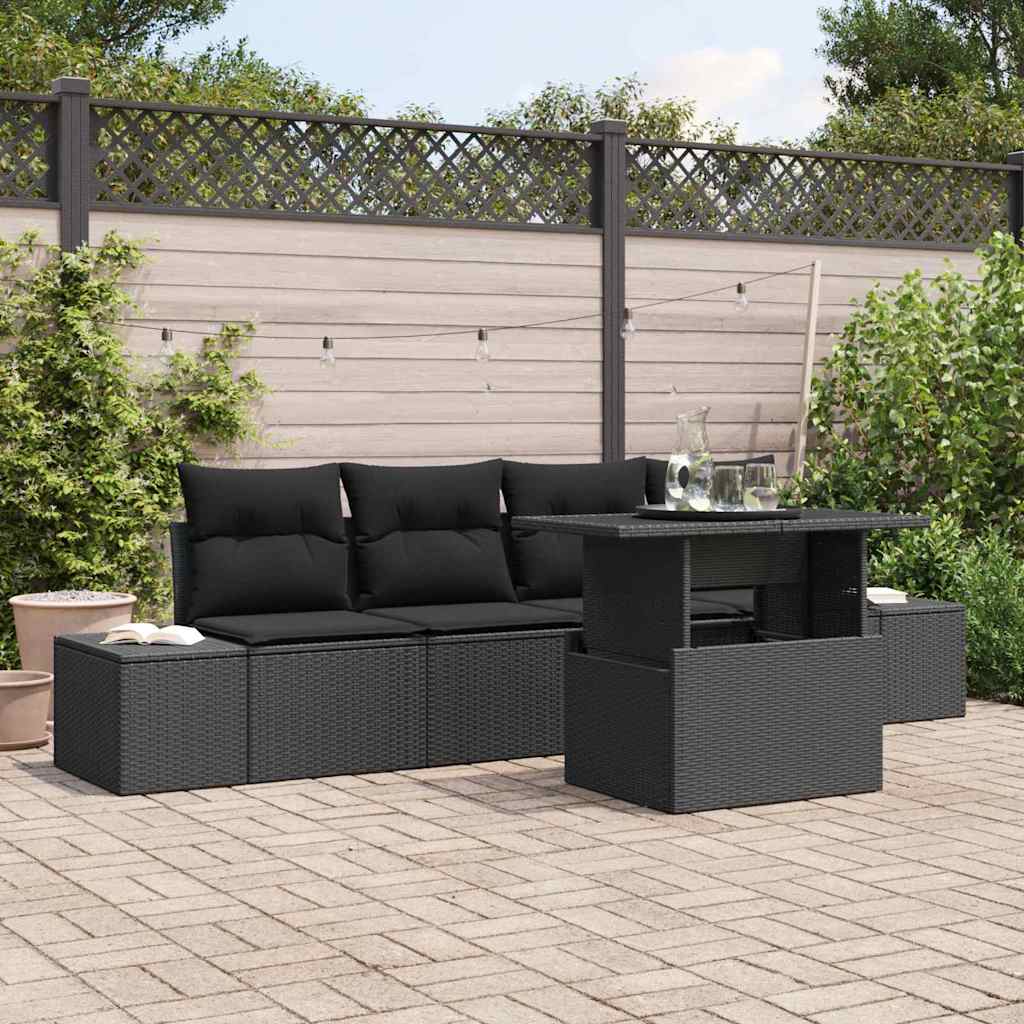 Garten-Sofa-Set mit Kissen 5 pcs Schwarz 100 x 55 x 73 cm