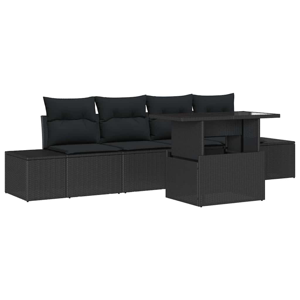 Garten-Sofa-Set mit Kissen 5 pcs Schwarz 100 x 55 x 73 cm