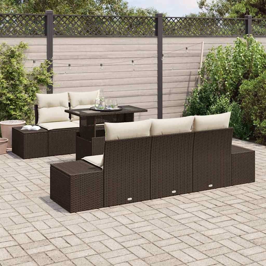 Garten-Sofa-Set 6 pcs Braun und Creme 100 x 55 x 73 cm