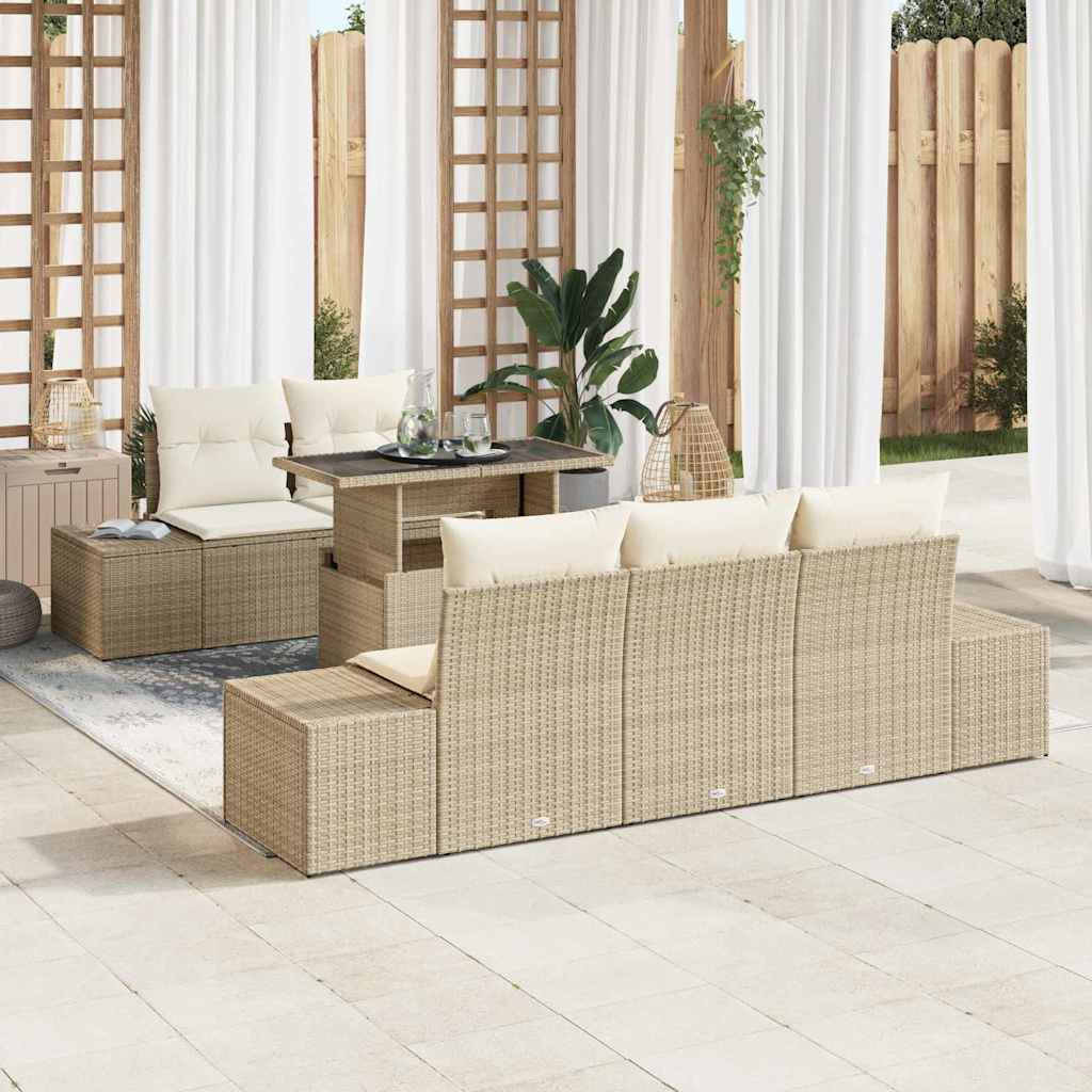 Garten-Sofa-Set 6 pcs Beige und Creme 100 x 55 x 73 cm