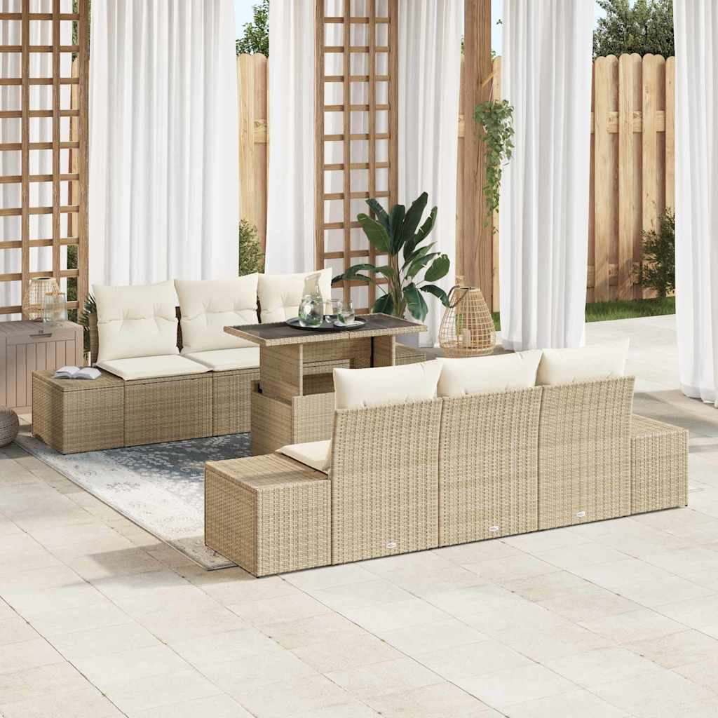 Garten-Sofa-Set 7 pcs Beige und Creme 100 x 55 x 73 cm