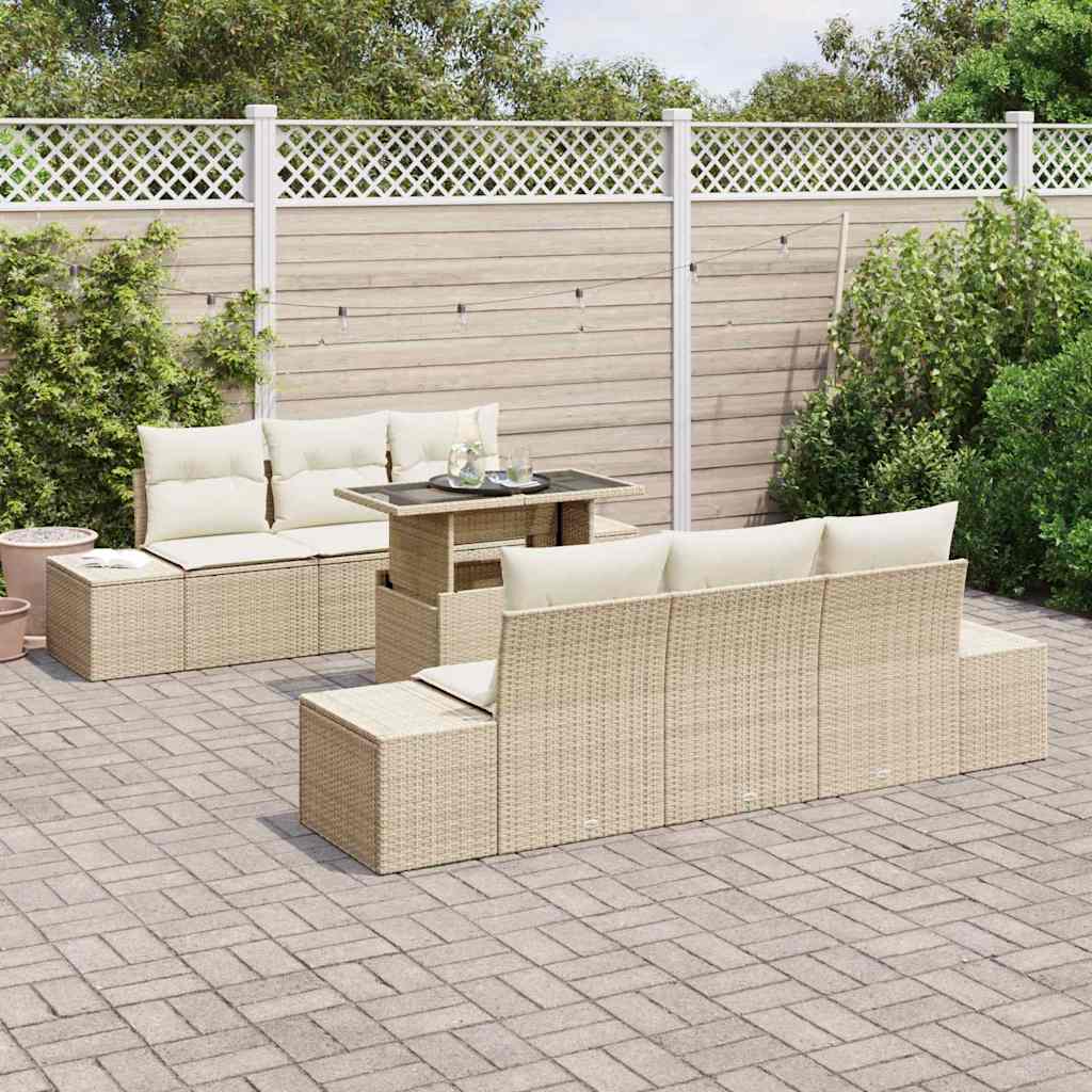 Garten-Sofa-Set 7 pcs Beige und Creme 100 x 55 x 73 cm