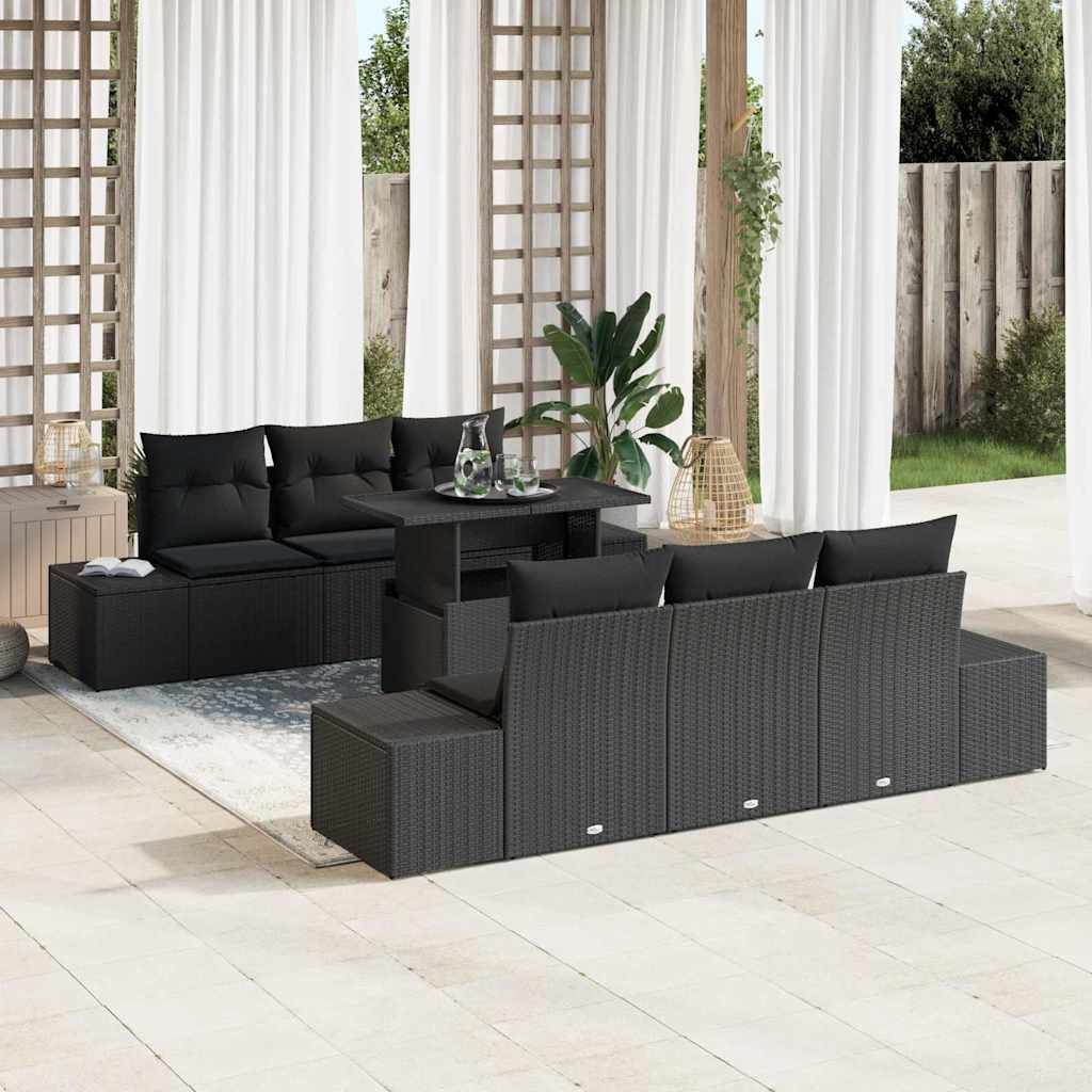 Garten-Sofa-Set mit Kissen 7 pcs Schwarz 100 x 55 x 73 cm