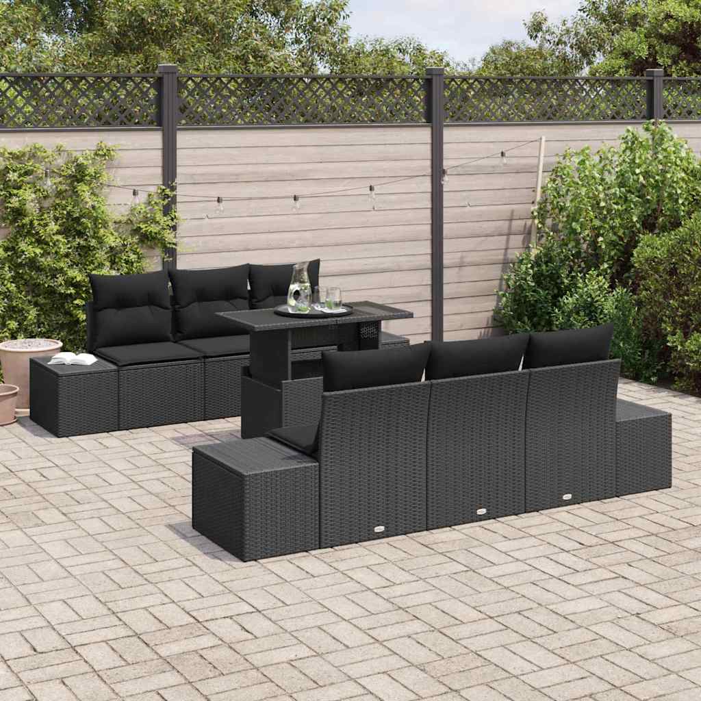 Garten-Sofa-Set mit Kissen 7 pcs Schwarz 100 x 55 x 73 cm