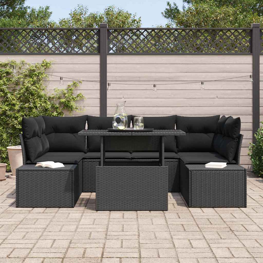 Garten-Sofa-Set mit Kissen 7 pcs Schwarz 100 x 55 x 73 cm