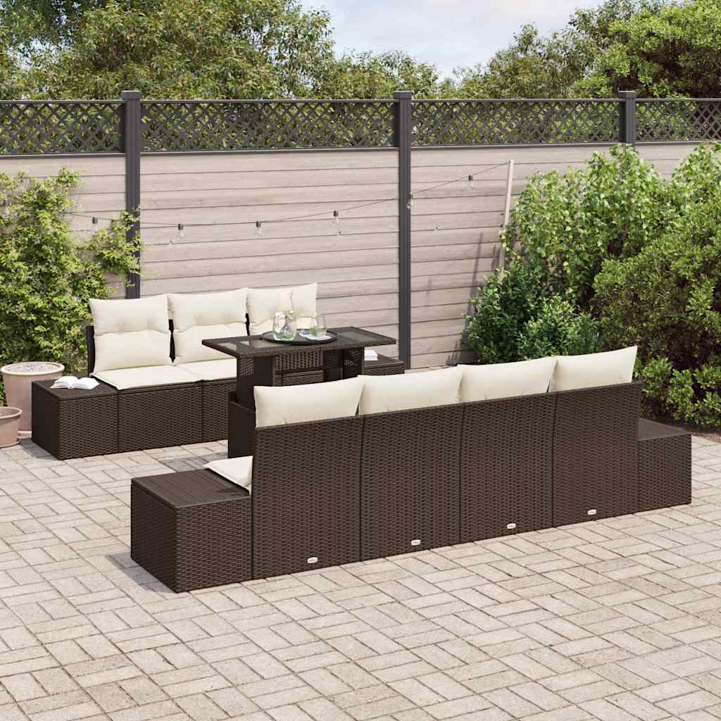 Garten-Sofa-Set 8 pcs Braun und Creme 100 x 55 x 73 cm