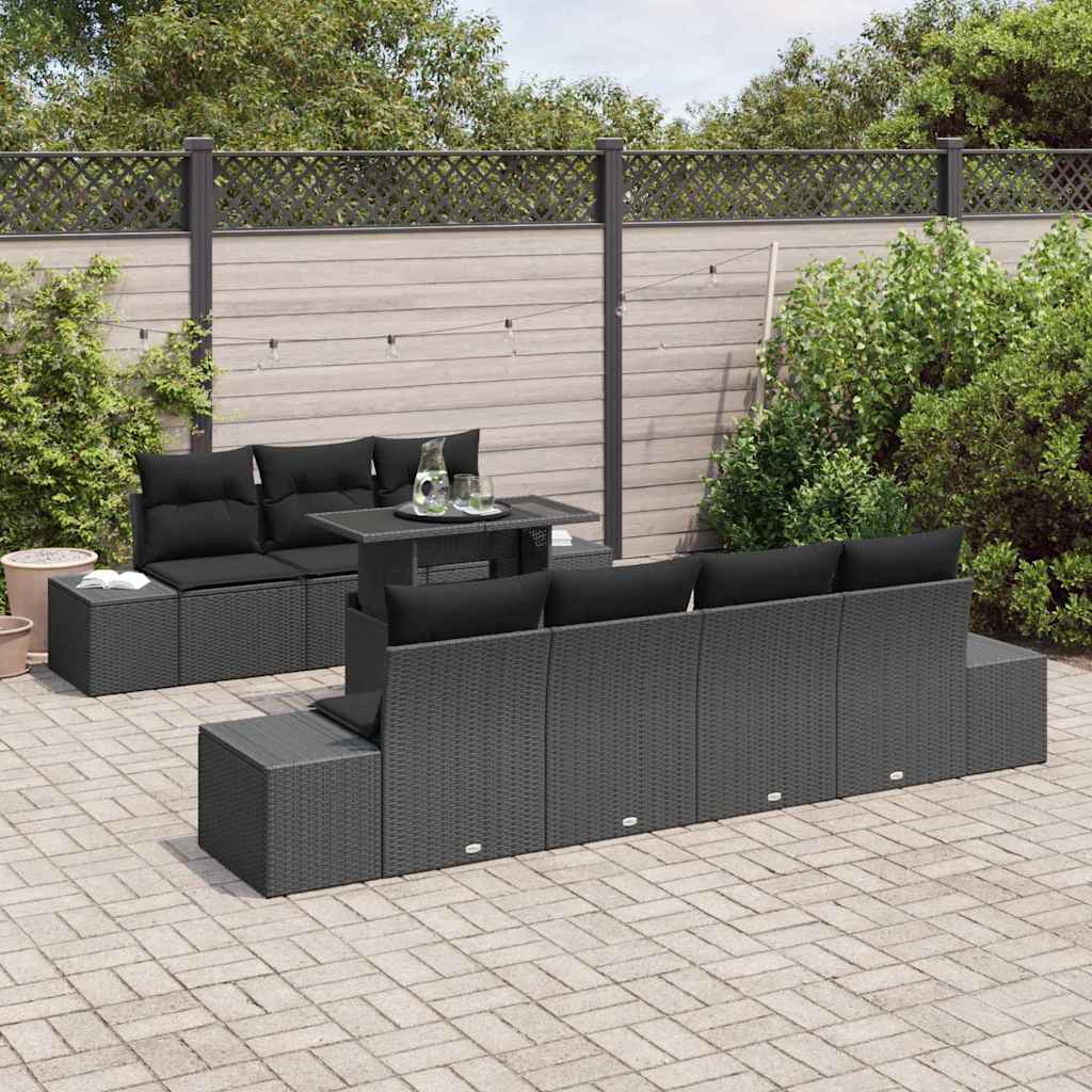 Garten-Sofa-Set mit Kissen 8 pcs Schwarz 100 x 55 x 73 cm