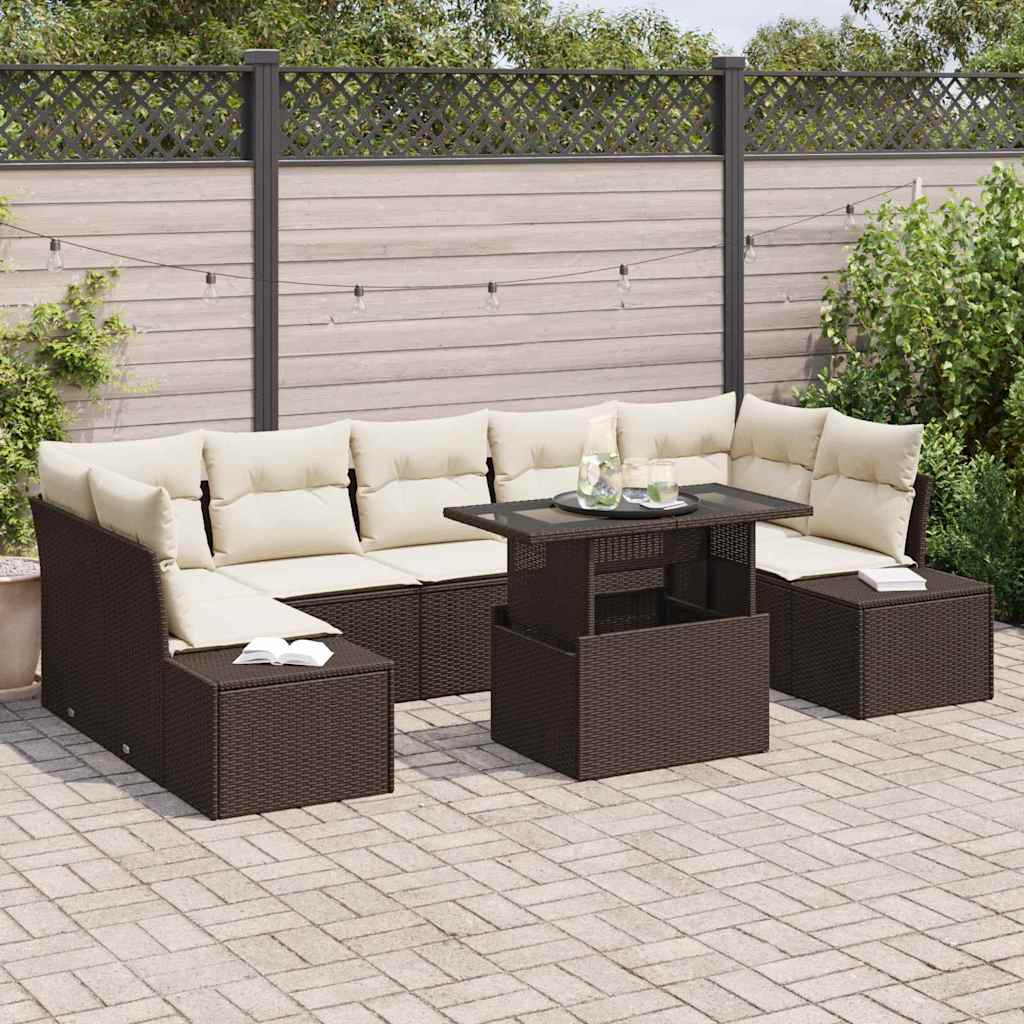 Garten-Sofa-Set 8 pcs Braun und Creme 100 x 55 x 73 cm