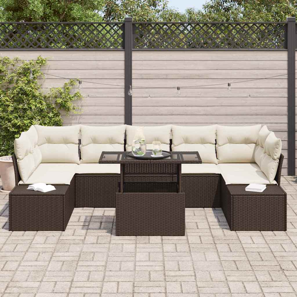 Garten-Sofa-Set 8 pcs Braun und Creme 100 x 55 x 73 cm