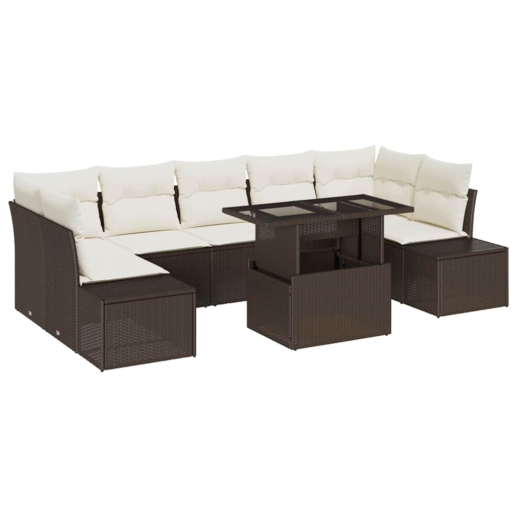 Garten-Sofa-Set 8 pcs Braun und Creme 100 x 55 x 73 cm