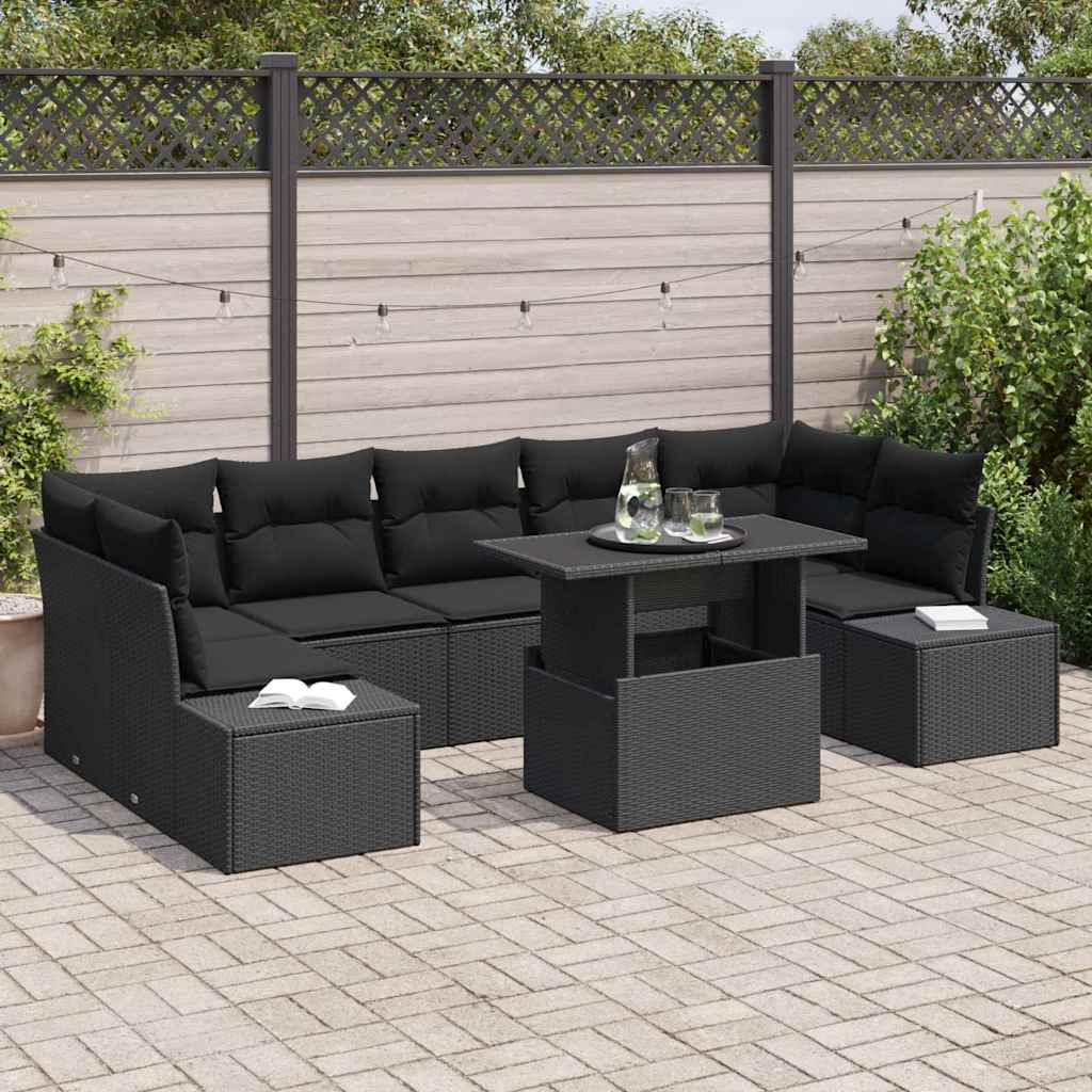 Garten-Sofa-Set mit Kissen 8 pcs Schwarz 100 x 55 x 73 cm