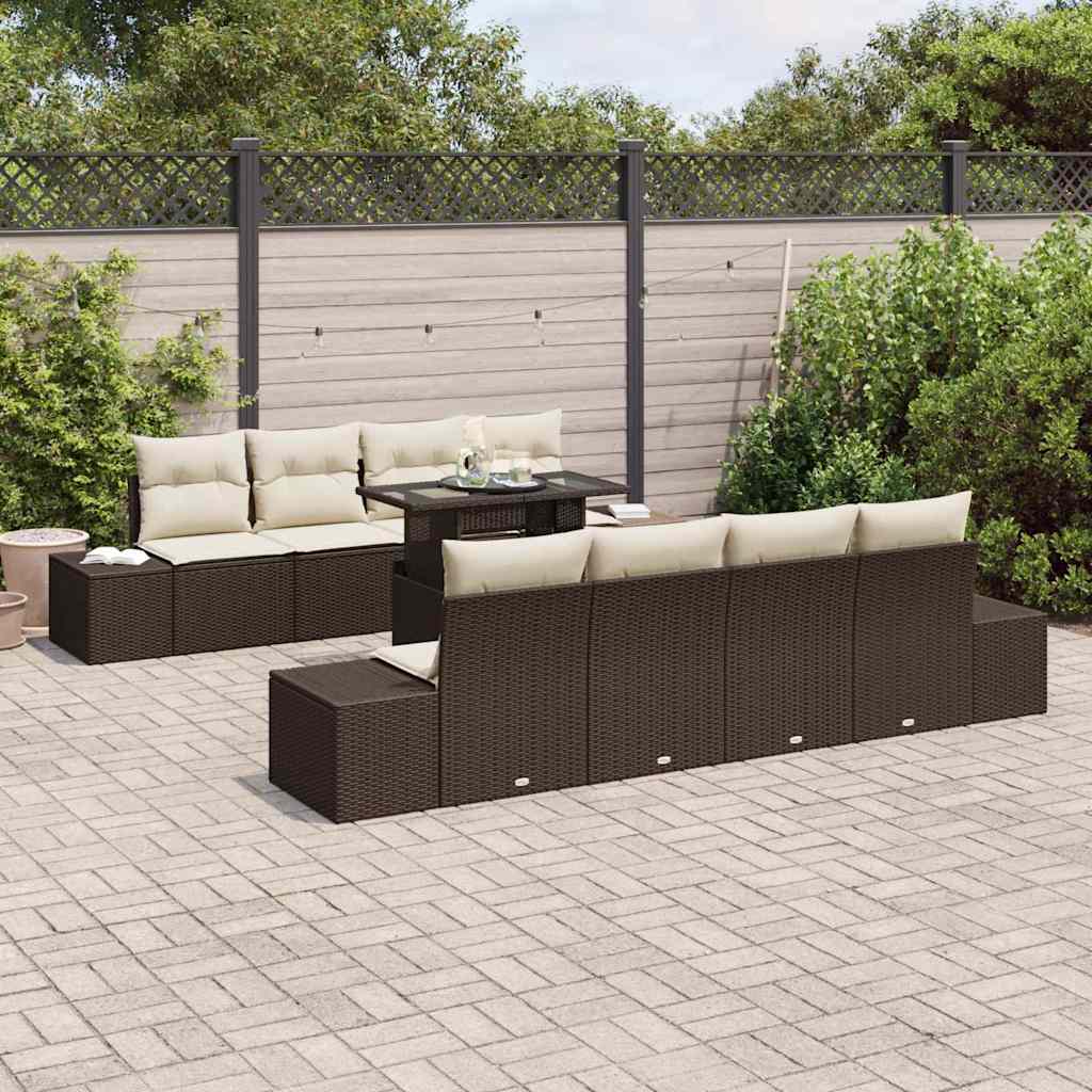 Garten-Sofa-Set 7 pcs Braun und Creme 100 x 55 x 73 cm