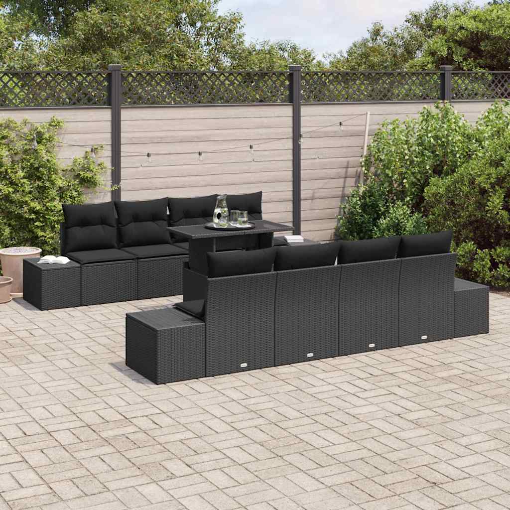 Garten-Sofa-Set mit Kissen 7 pcs Schwarz 100 x 55 x 73 cm