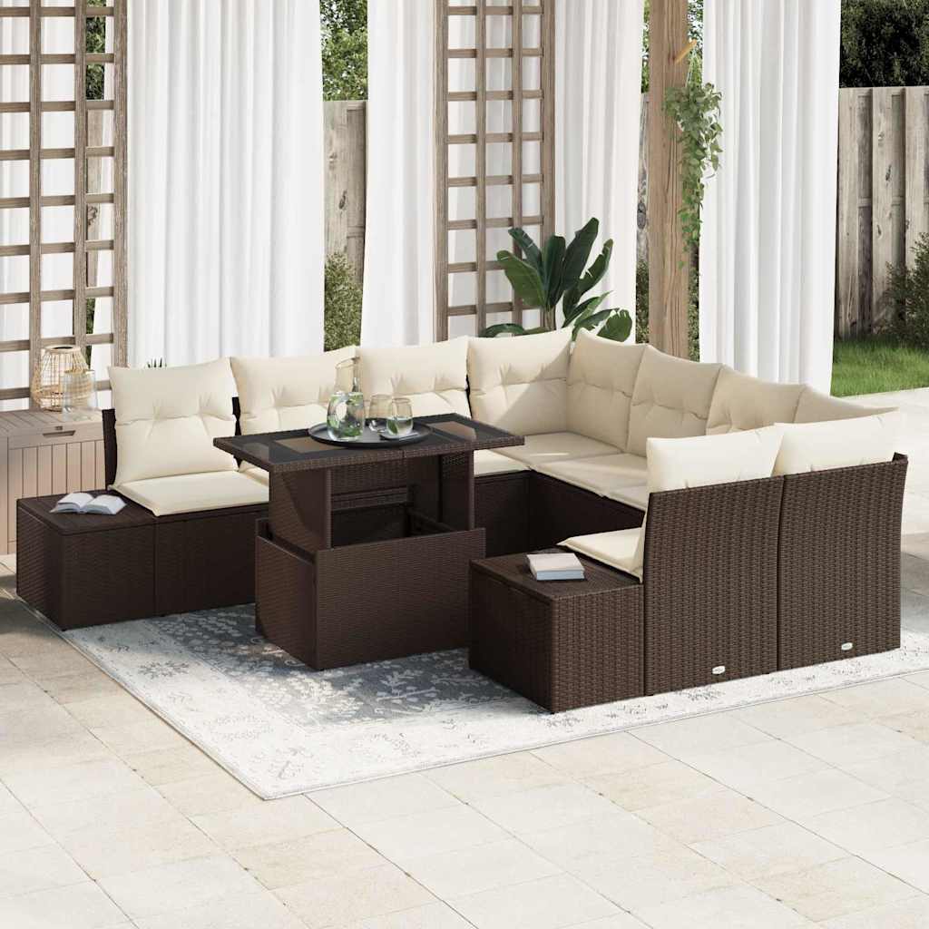 Garten-Sofa-Set 9 pcs Braun und Creme 100 x 55 x 73 cm