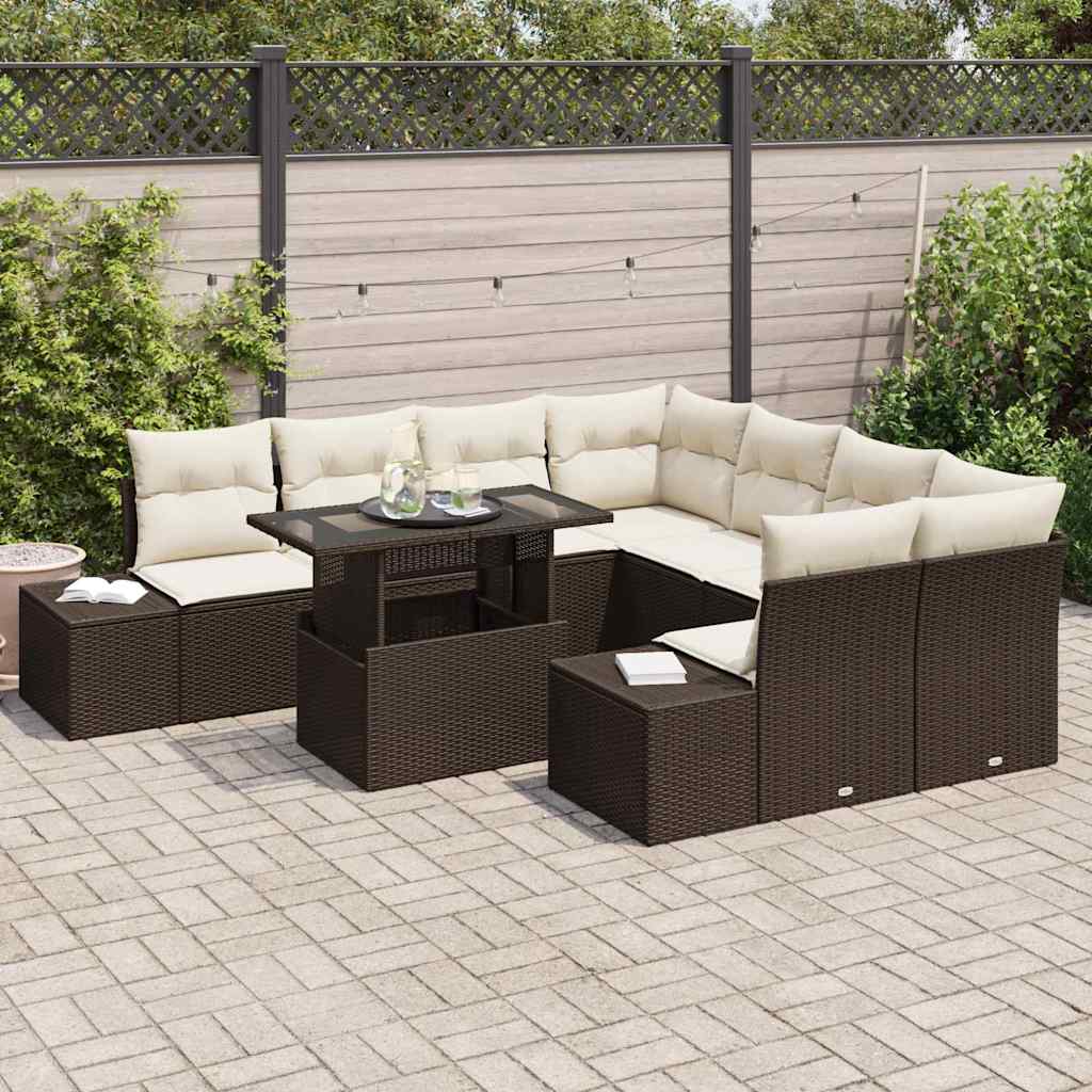 Garten-Sofa-Set 9 pcs Braun und Creme 100 x 55 x 73 cm