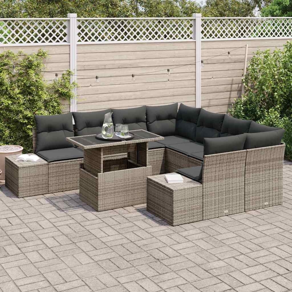 Garten-Sofa-Set mit Kissen 9 pcs Grau 100 x 55 x 73 cm