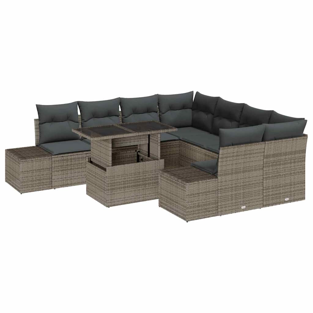 Garten-Sofa-Set mit Kissen 9 pcs Grau 100 x 55 x 73 cm