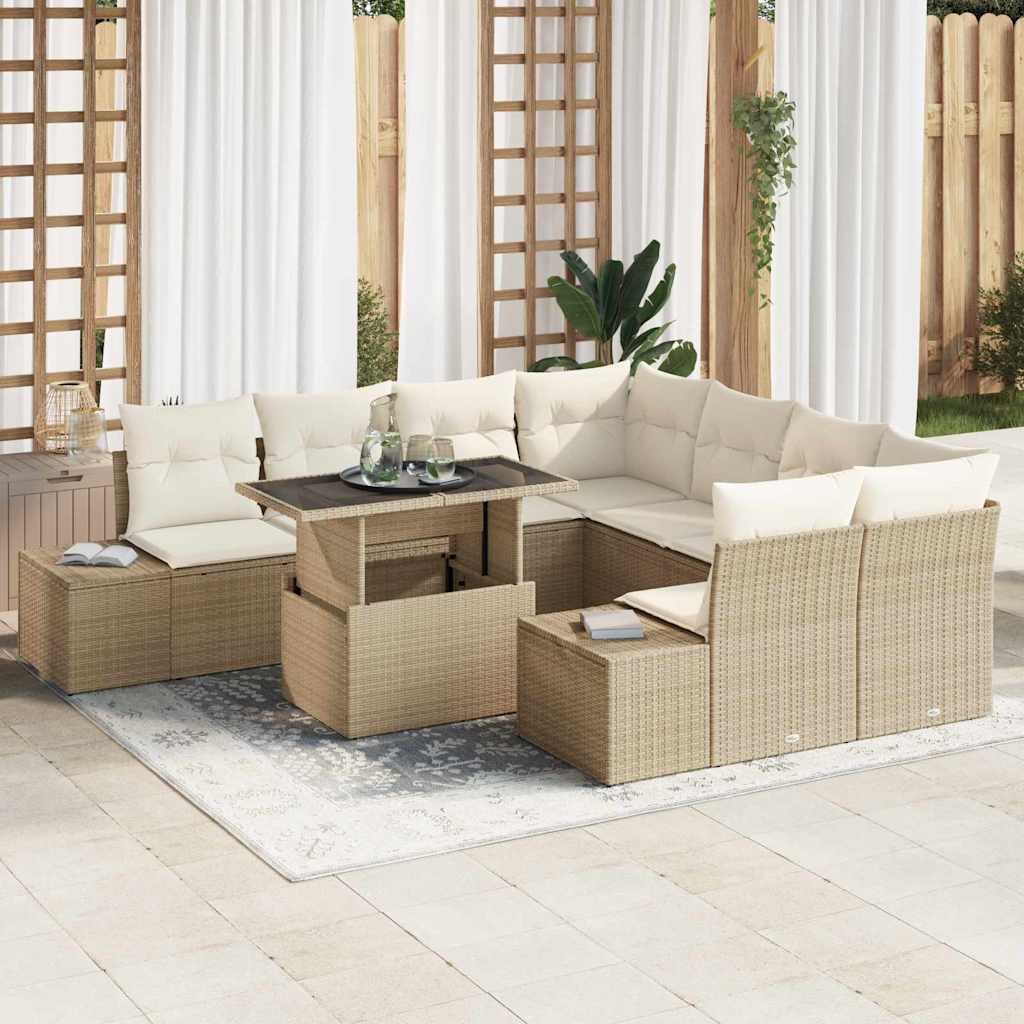 Garten-Sofa-Set 9 pcs Beige und Creme 100 x 55 x 73 cm