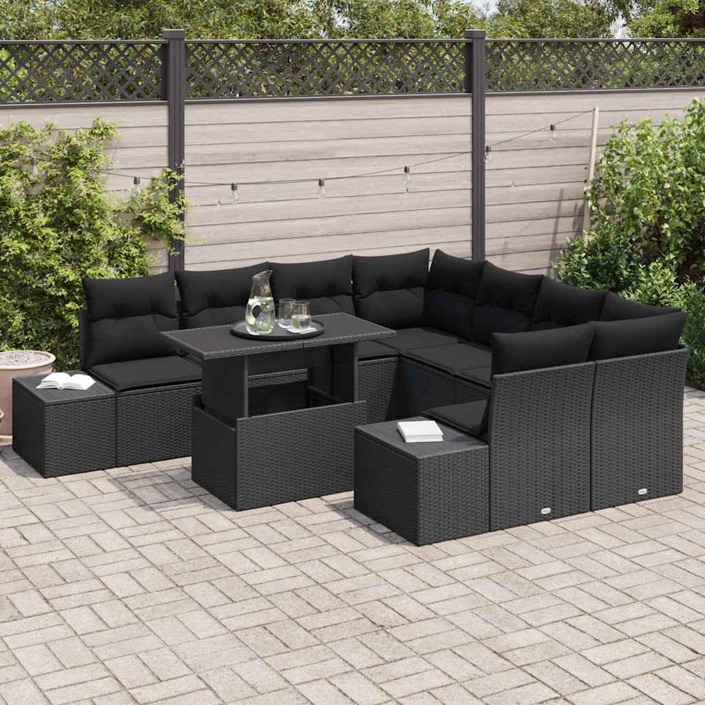 Garten-Sofa-Set mit Kissen 9 pcs Schwarz 100 x 55 x 73 cm