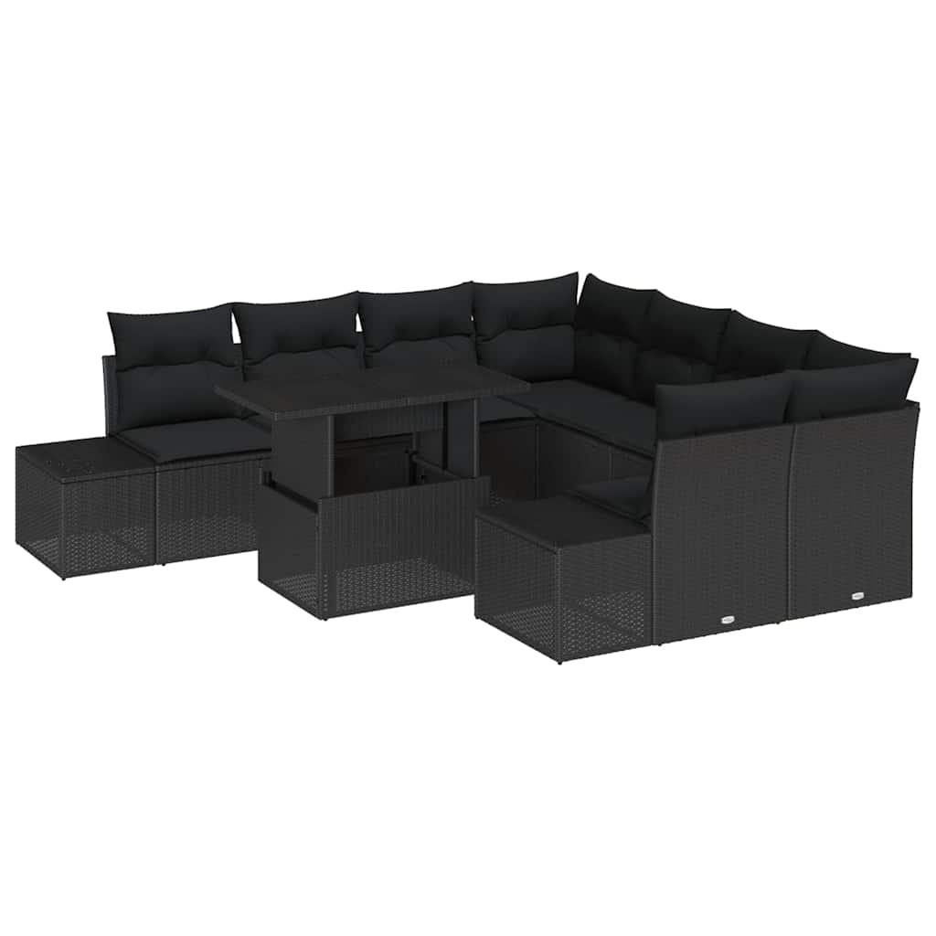 Garten-Sofa-Set mit Kissen 9 pcs Schwarz 100 x 55 x 73 cm