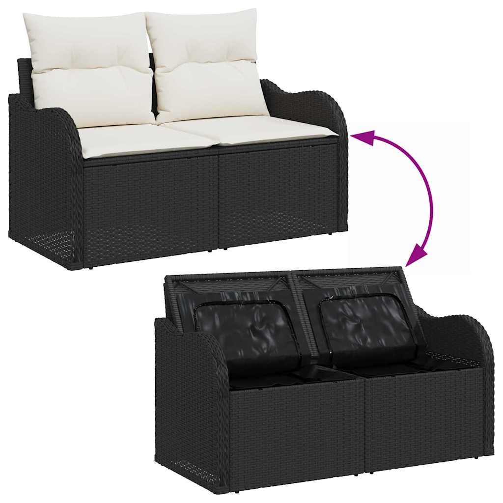Garten-Sofa-Set mit Speicher 5 pcs Schwarz Poly Rattan