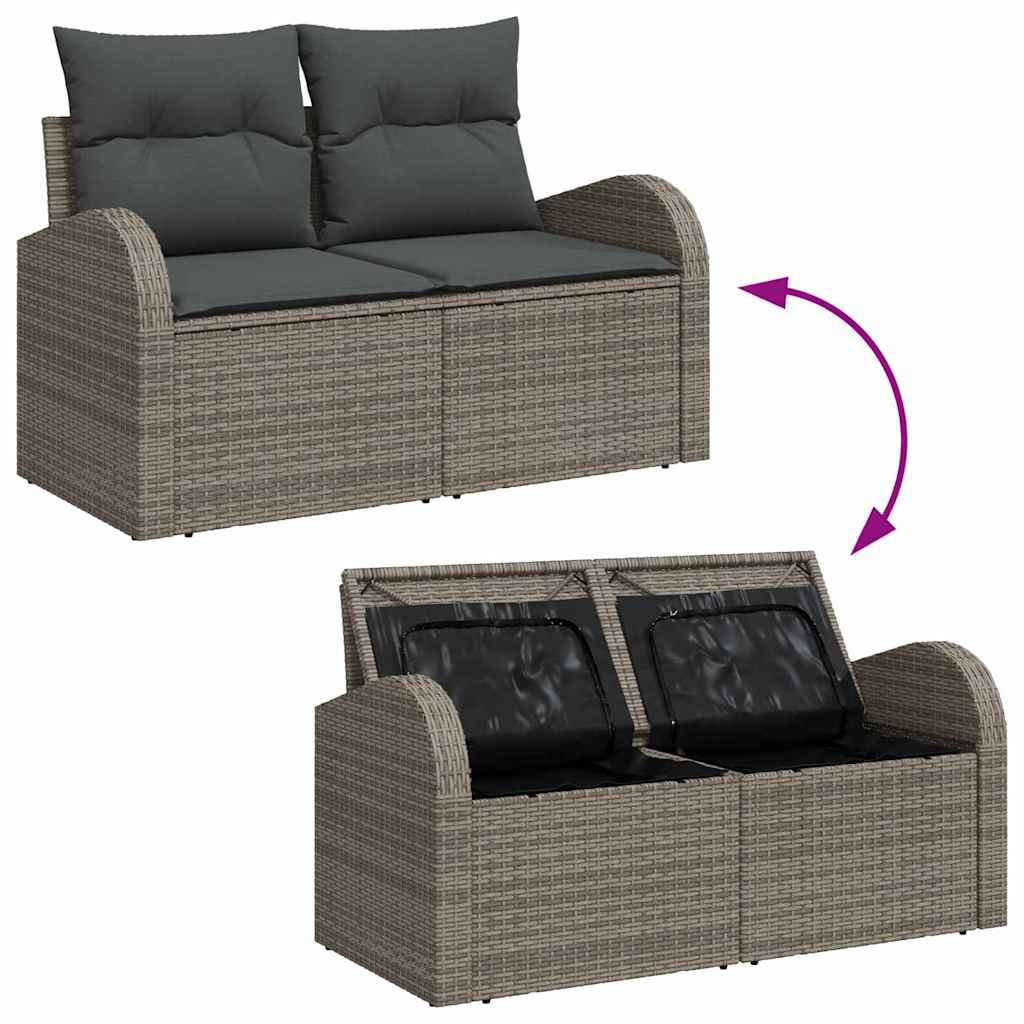 Garten-Sofa-Set mit Speicher 6 pcs Grau Poly Rattan