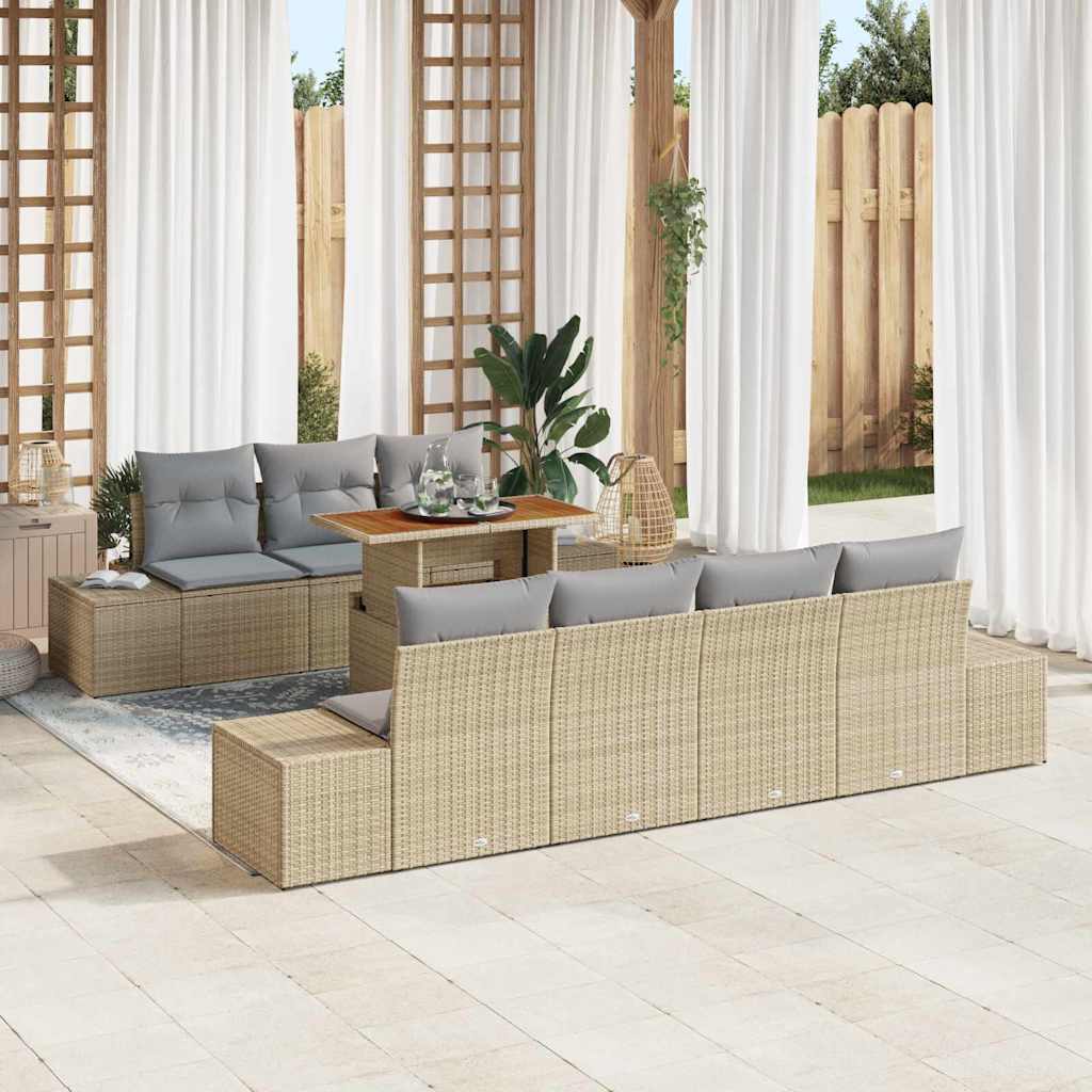 Garten-Sofa-Set mit Speicher 8 pcs Beige Poly Rattan