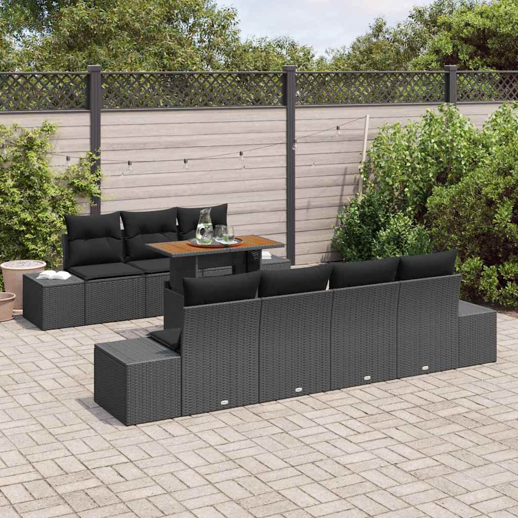 Garten-Sofa-Set mit Speicher 8 pcs Schwarz Poly Rattan