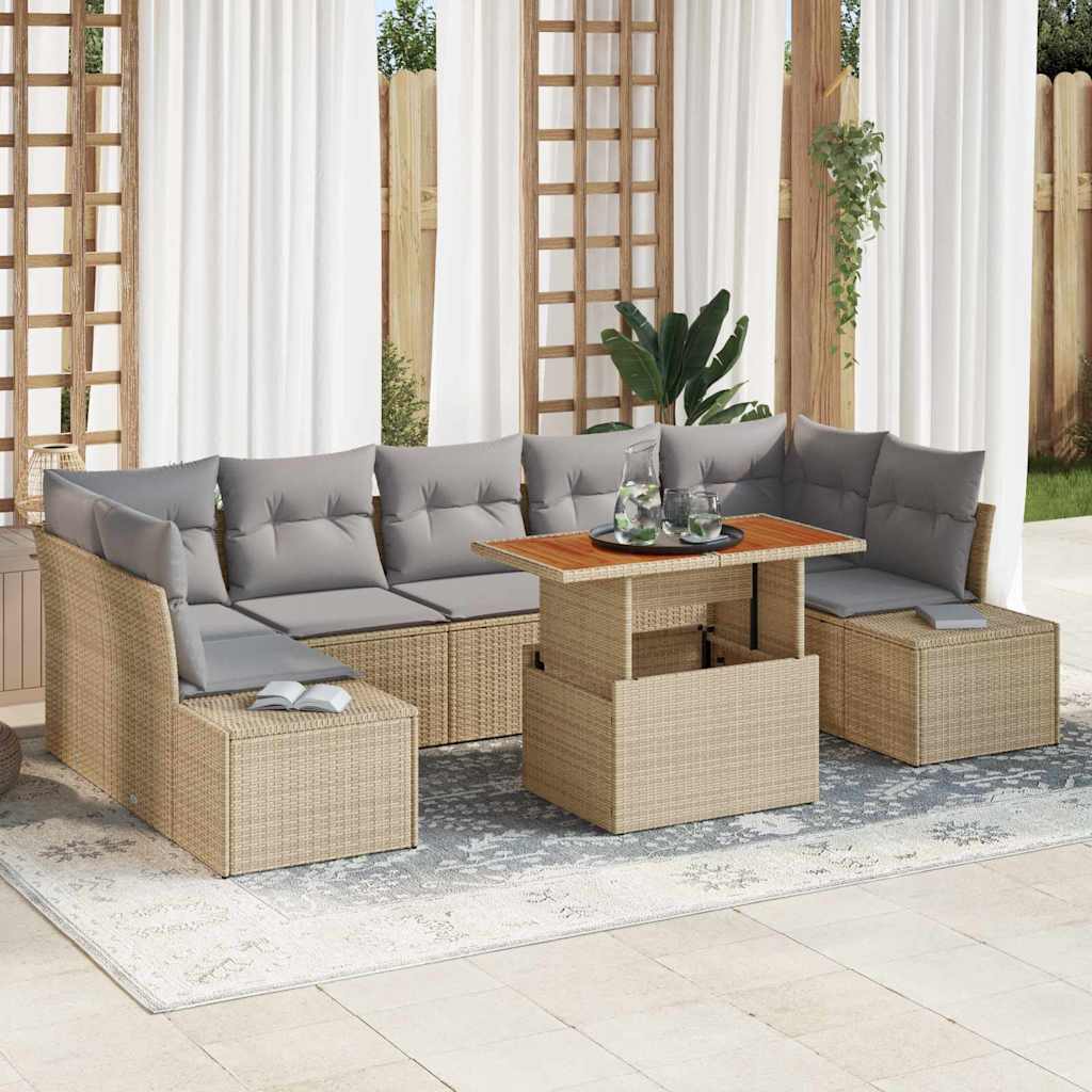 Garten-Sofa-Set mit Speicher 8 pcs Beige Poly Rattan