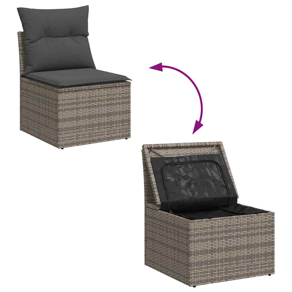 Garten-Sofa-Set mit Speicher 9 pcs Grau Poly Rattan