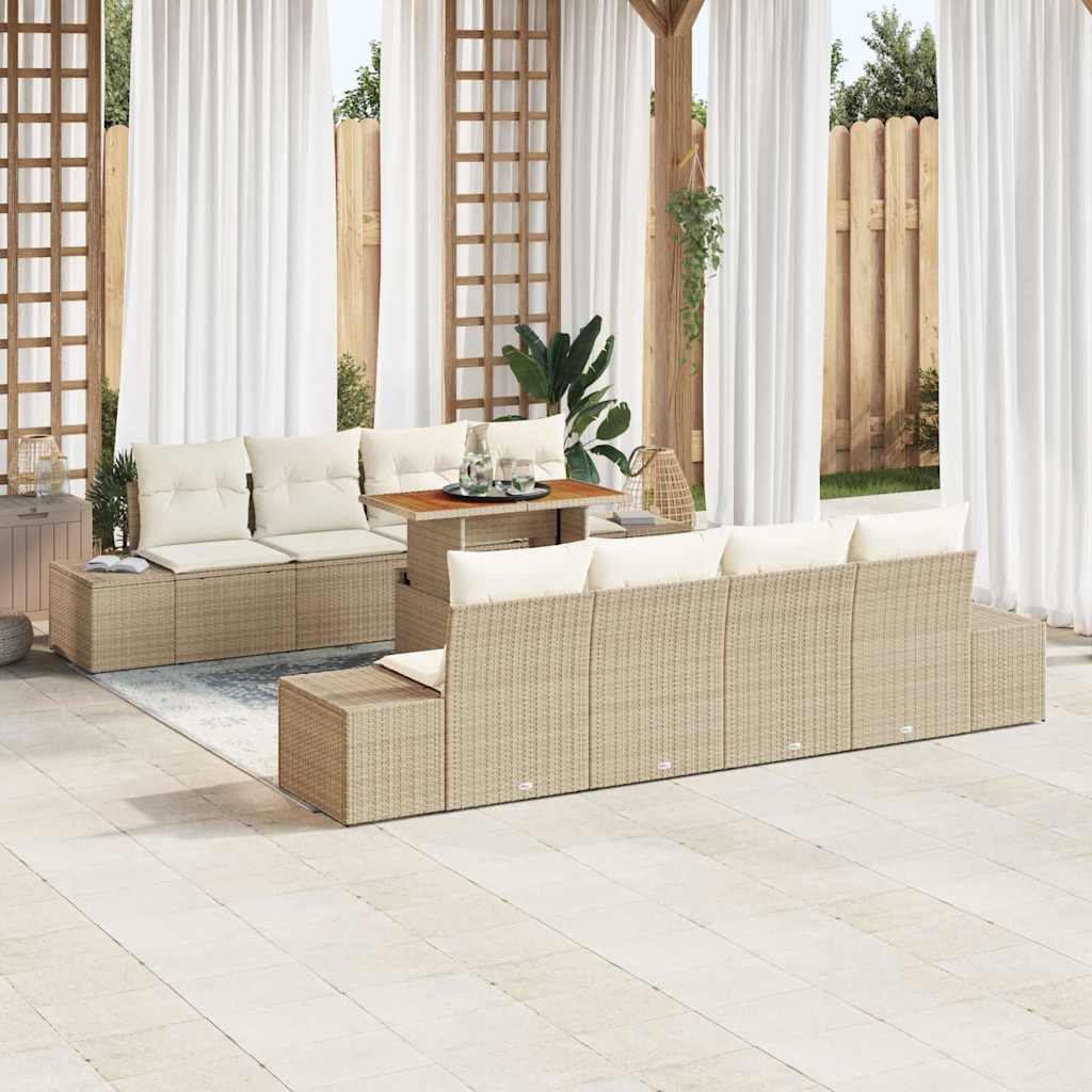 Garten-Sofa-Set mit Speicher 9 pcs Beige Poly Rattan