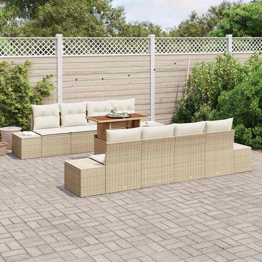 Garten-Sofa-Set mit Speicher 9 pcs Beige Poly Rattan