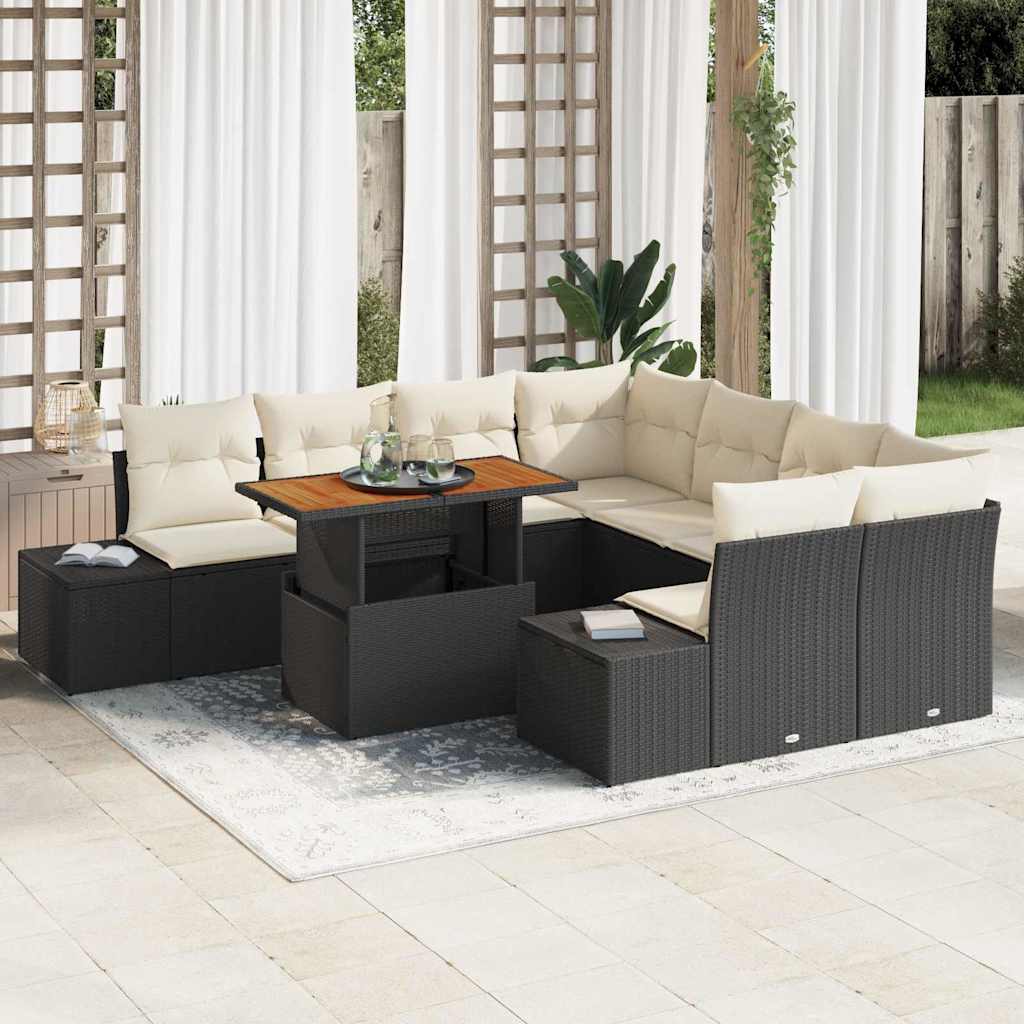 Garten-Sofa-Set mit Speicher 9 pcs Schwarz Poly Rattan