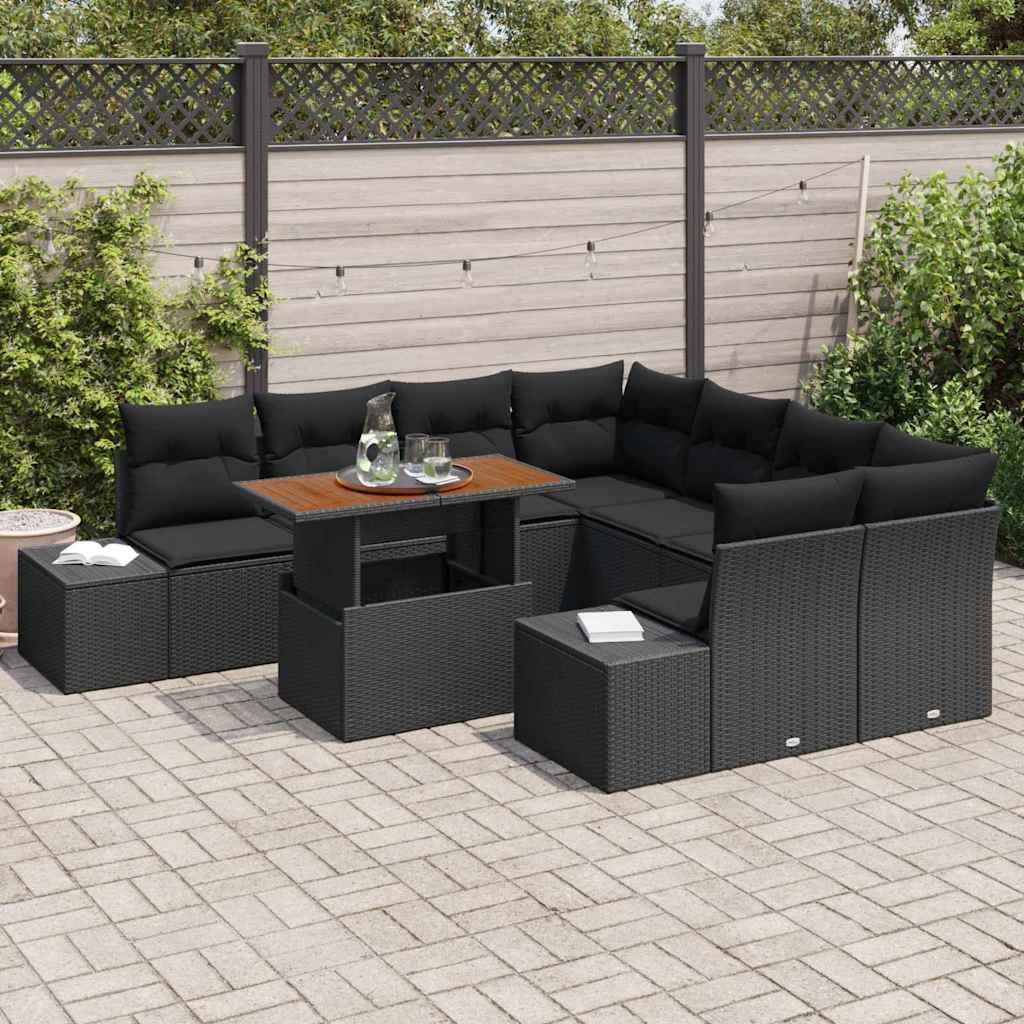 Garten-Sofa-Set mit Speicher 9 pcs Schwarz Poly Rattan