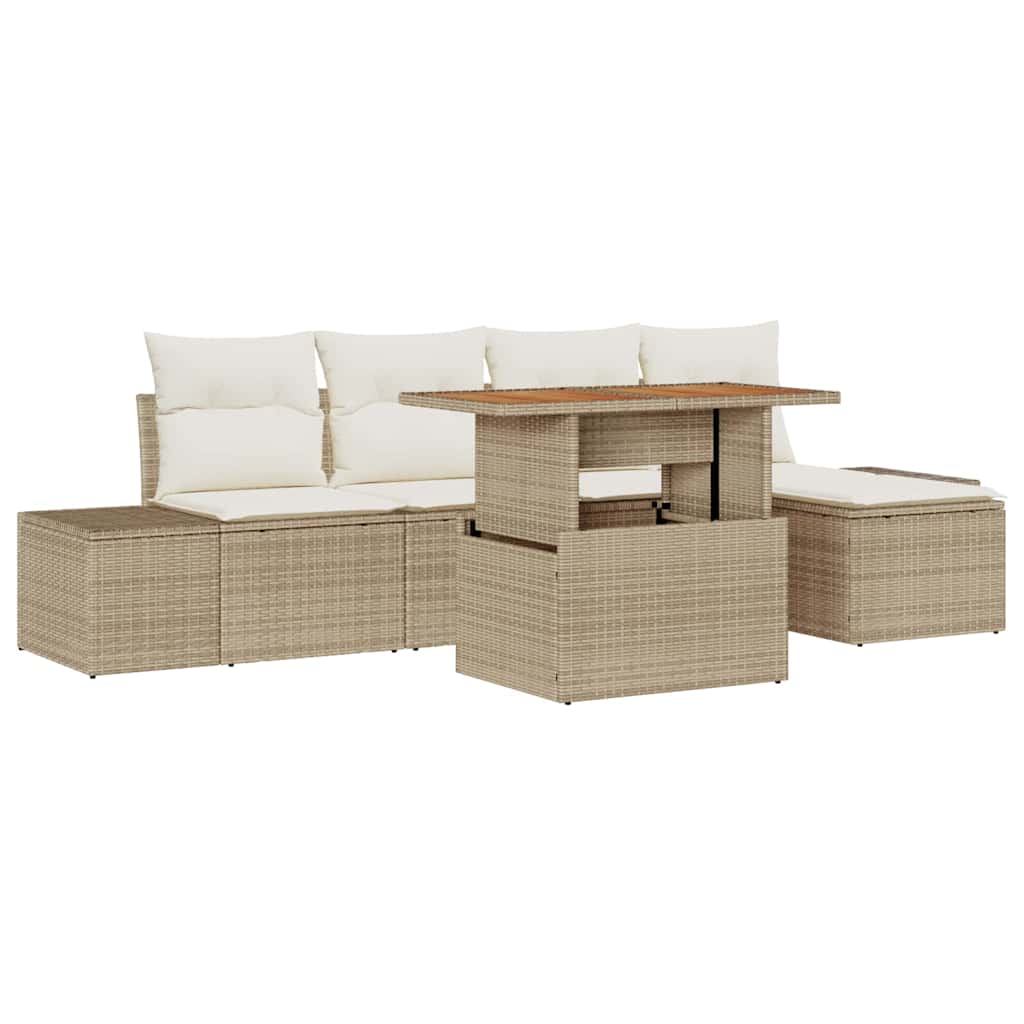 Garten-Sofa-Set mit Speicher 6 pcs Beige Poly Rattan